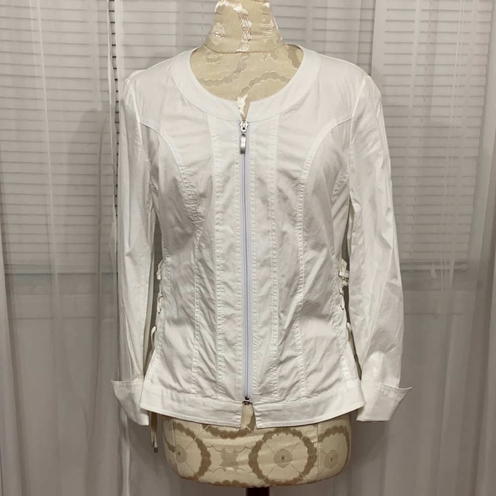 White Tailored Blazer | Conrad C Stretch Zip Jacket Corset Side Detail Size 6
